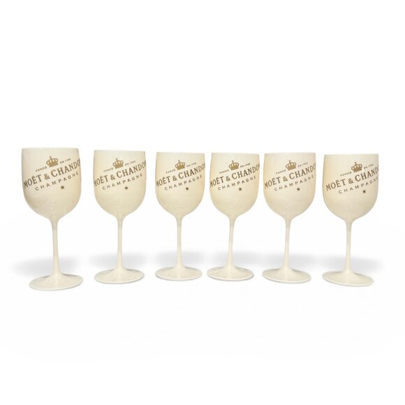 6 Vintage Moet & Chandon Ice Imperial Cream & Gold Acrylic Champagne Goblets - Picture 3 of 17
